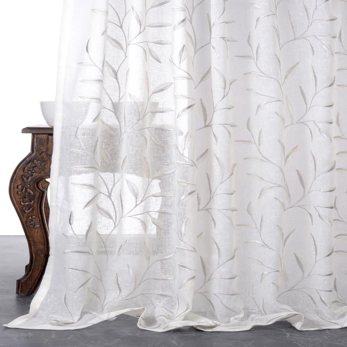 'Camellia' Fabric by the Yard (White/ Gray)