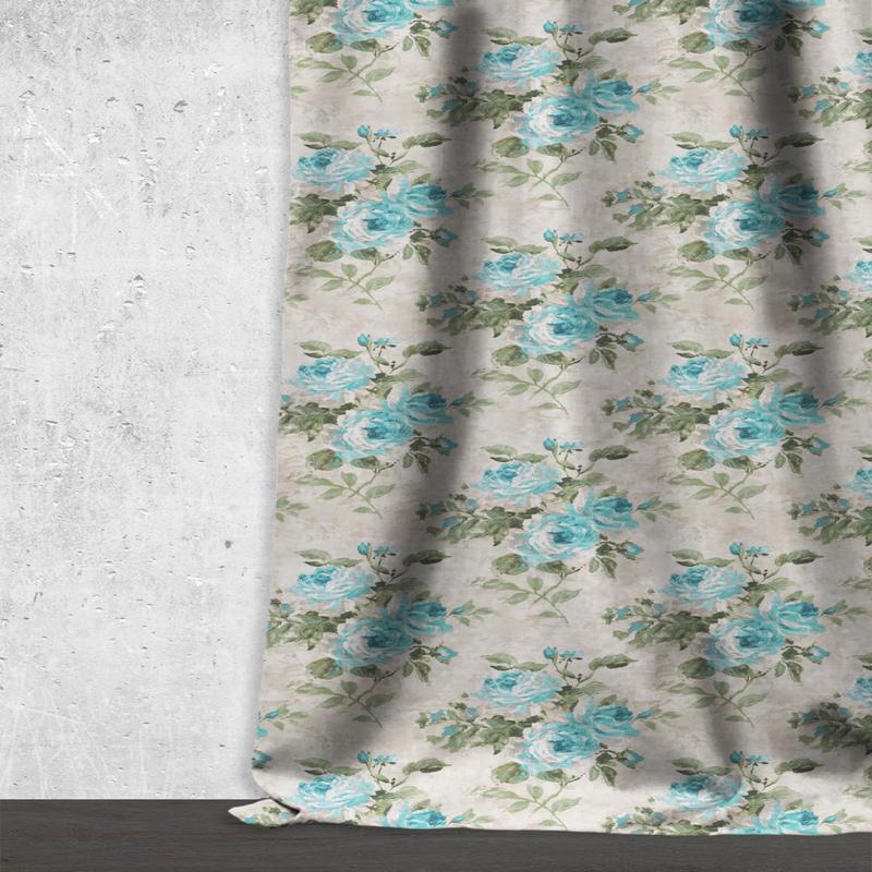 'Delphinium' Fabric by the Metre (Blue/ White/ Green)